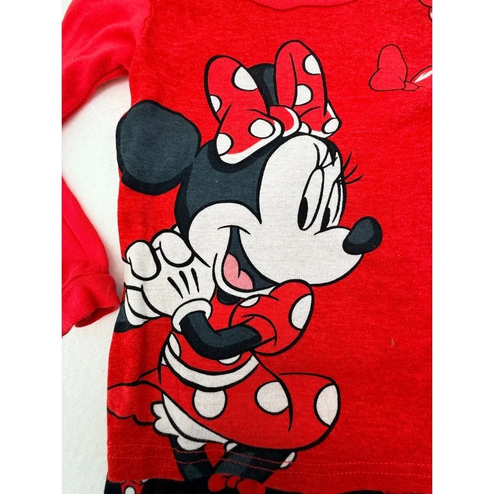Disney Minnie Mouse Pajama Set Girls 5 6 Red 2 Piece‎ Cotton Sleepwear